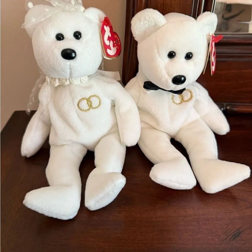 Ty beanie baby Wedding Bear Plush Set with Bow Tie and Veil